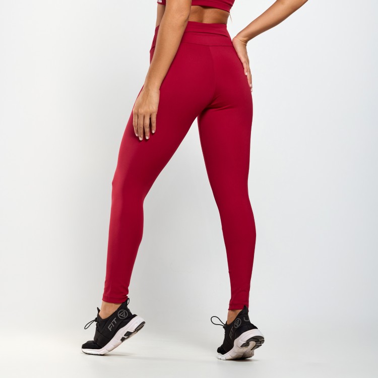 Calça Legging Poliamida Bolso Invisível no Cós Vermelho Escuro