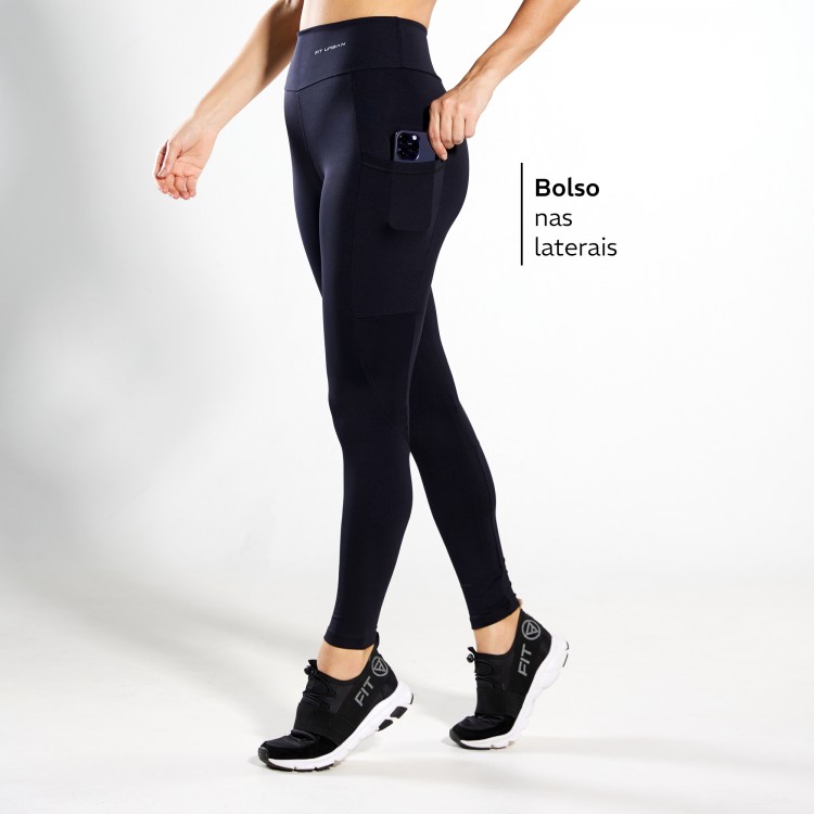 Calça Legging Poliamida com Bolsos nas Laterais Preta