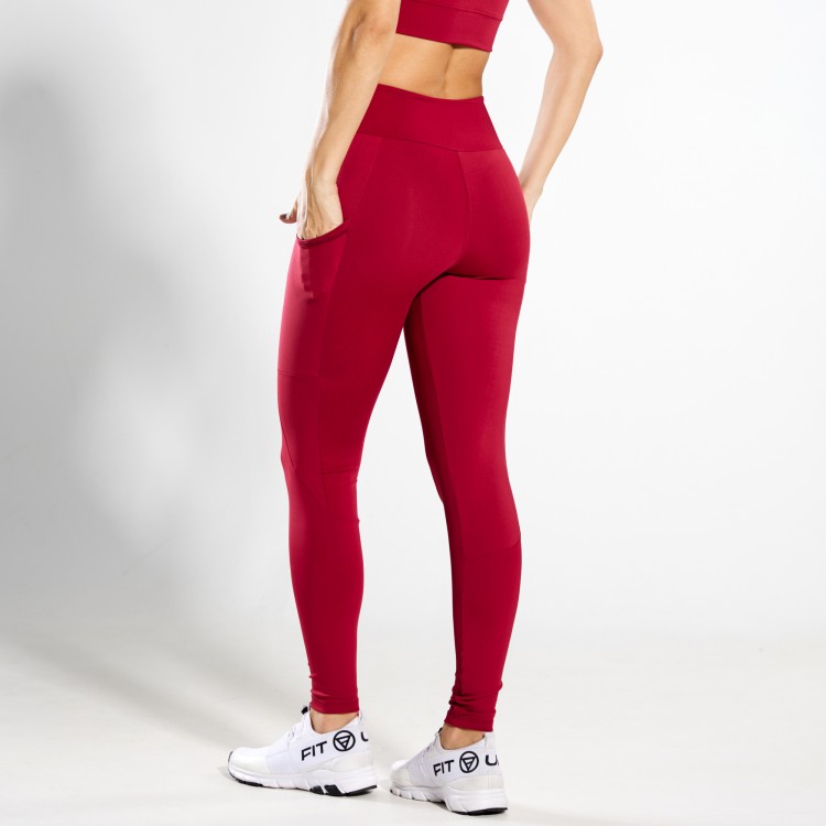 Calça Legging Poliamida com Bolsos nas Laterais Vermelho Escuro