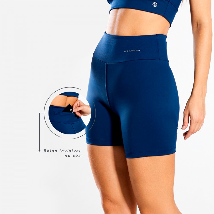 Short Fitness Poliamida com Bolso Invisível no Cós Azul Marinho