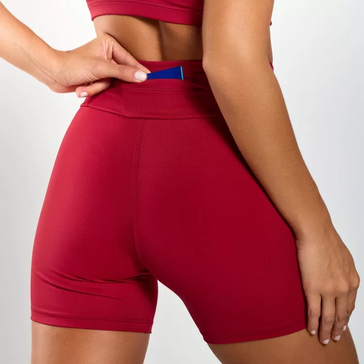 Short Fitness Poliamida Bolso Invisível no Cós Vermelho Escuro