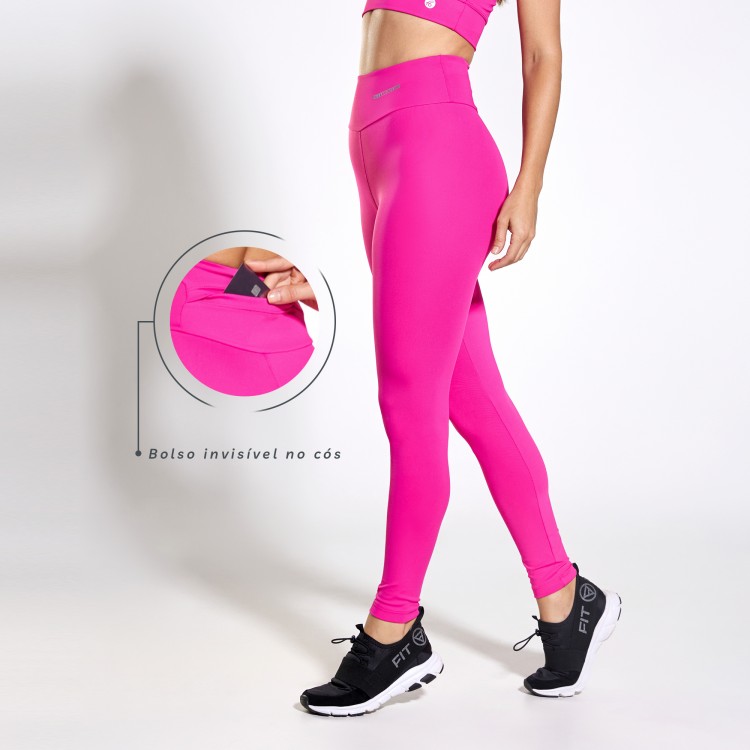 Calça Legging Poliamida com Bolso Invisível no Cós Rosa Pink