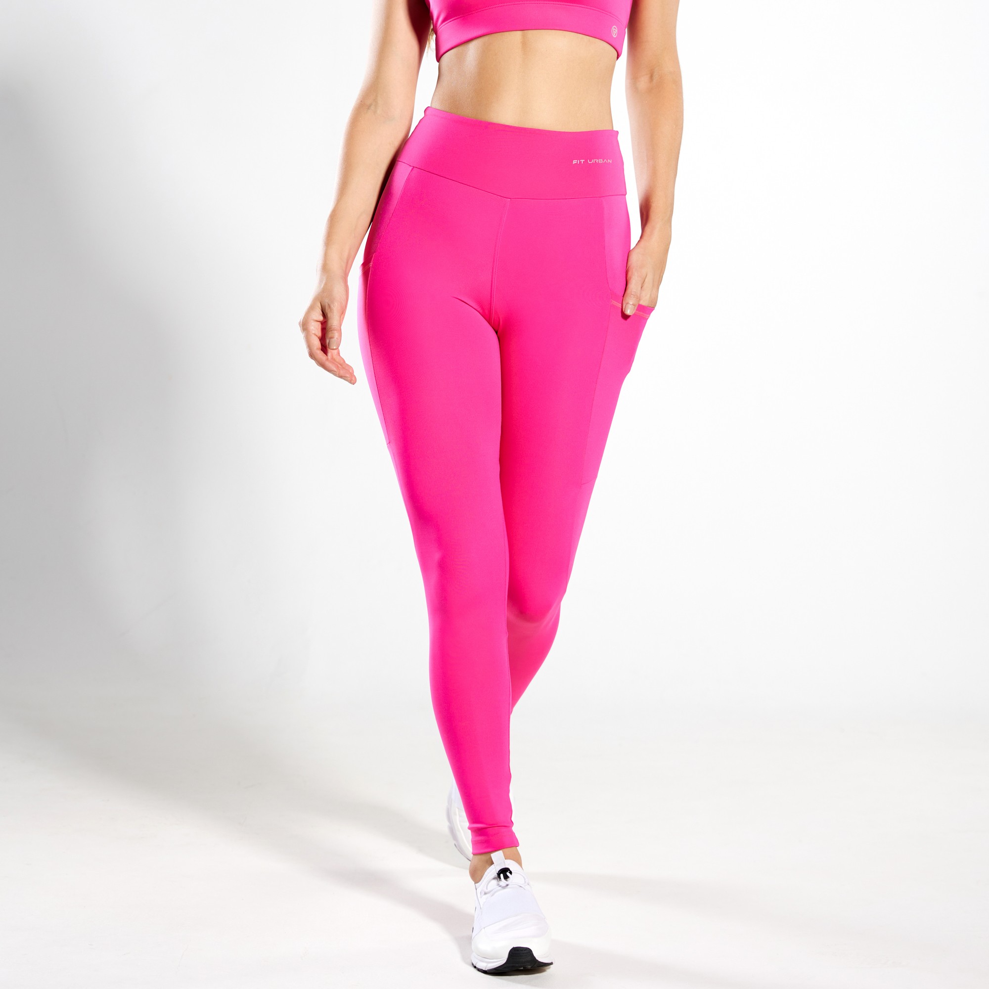 Calça Legging Poliamida com Bolsos nas Laterais Rosa Pink