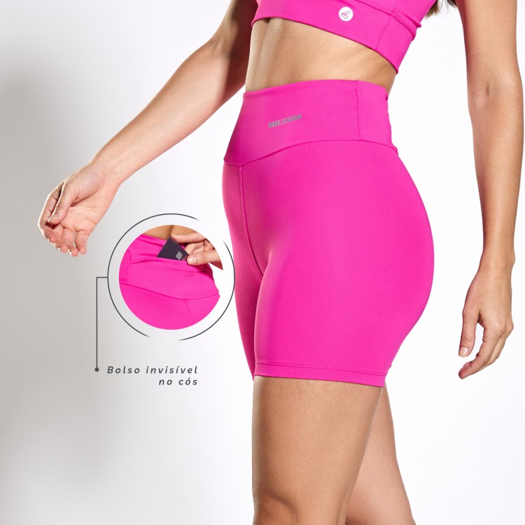 Short Fitness Poliamida com Bolso Invisível no Cós Rosa Pink