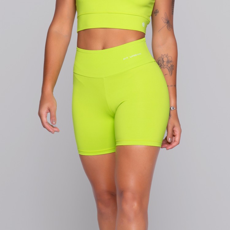 Short Fitness Poliamida com Bolso Invisível no Cós Verde Limão