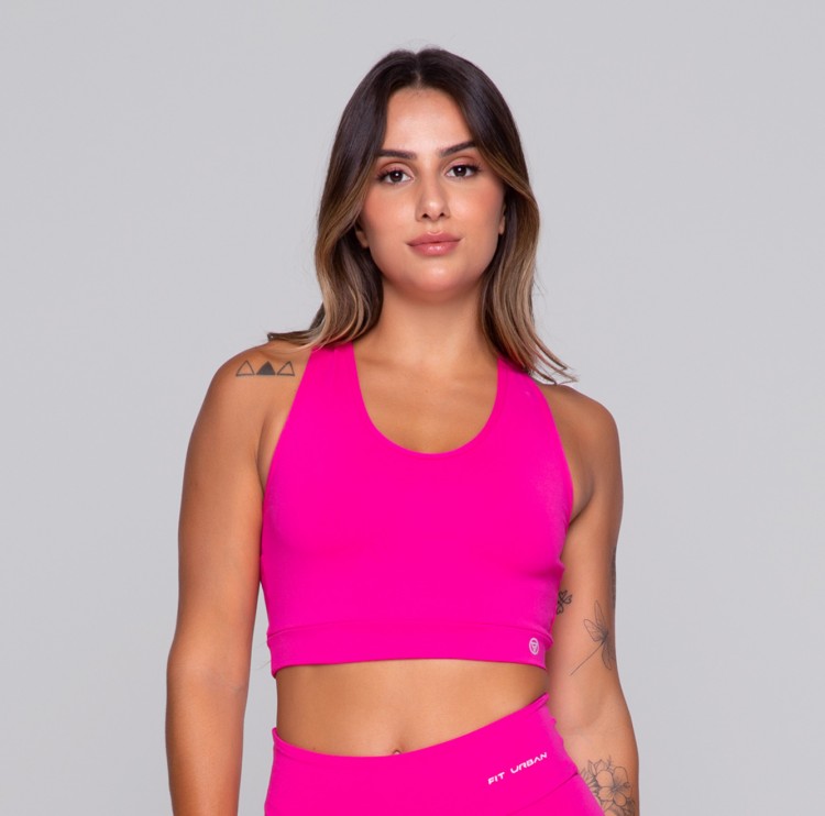 Top Fitness Poliamida Com Bolsos Externos Rosa Pink