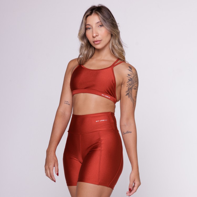 Top Fitness com Alças Cruzadas Costas Vermelho Terra