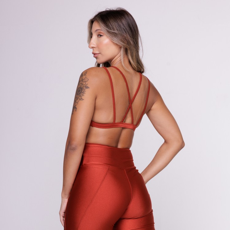 Top Fitness com Alças Cruzadas Costas Vermelho Terra
