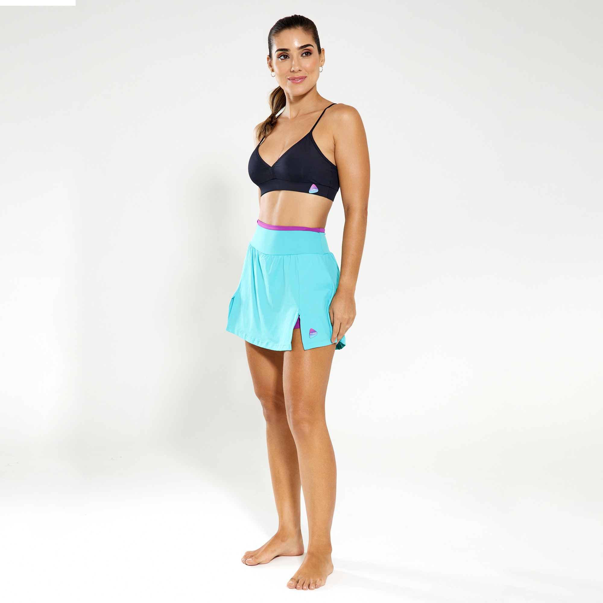 Short Saia Com Fenda e Bolso Interno Azul