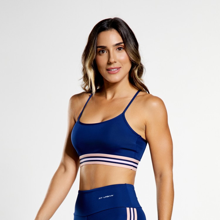 Top Fitness com Elástico Listrado Marinho