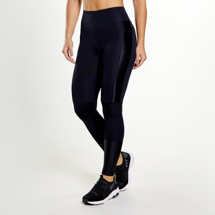 Calça Legging Poliamida Com Recortes em Eden Preto