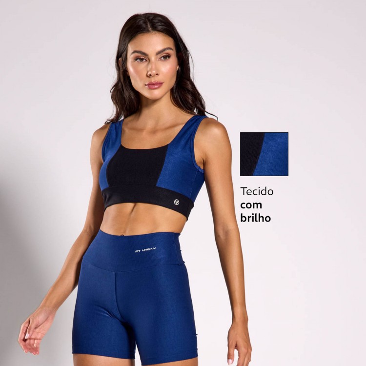 Top Fitness Micro Canelado Reflexos Marinho