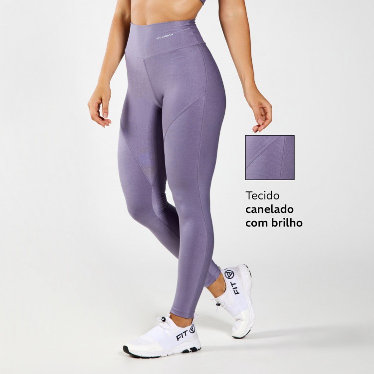 Legging Fitness Micro Canelada Com Recorte Brilho Cinza Grafite