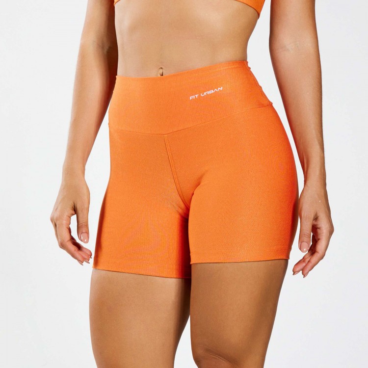 Short Fitness Micro Canelado Brilho Laranja