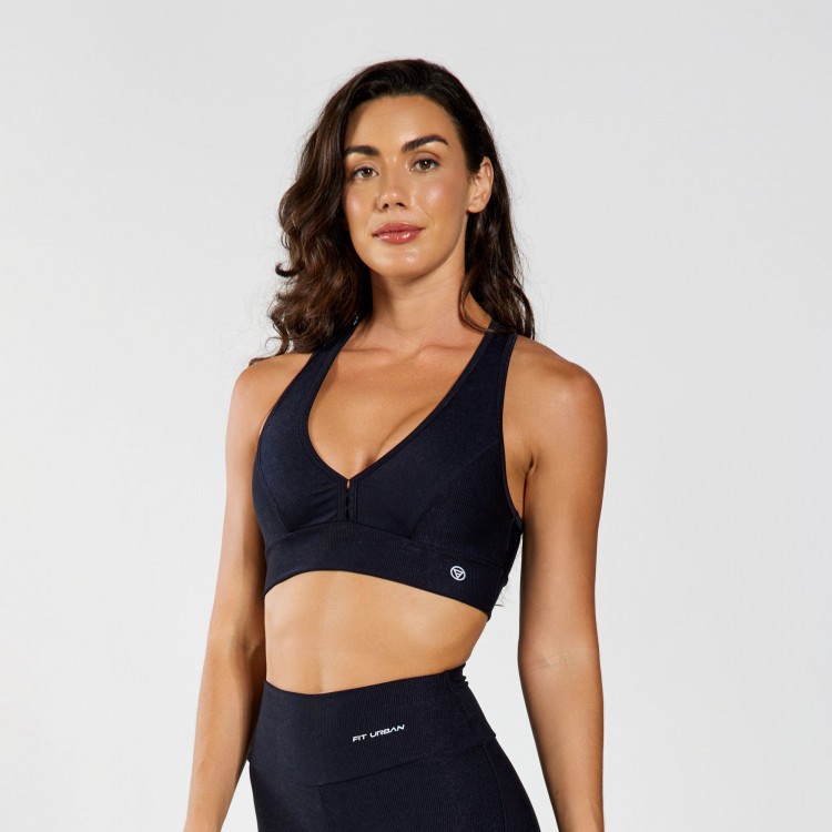 Top Fitness Micro Canelado Nadador Brilho Preto
