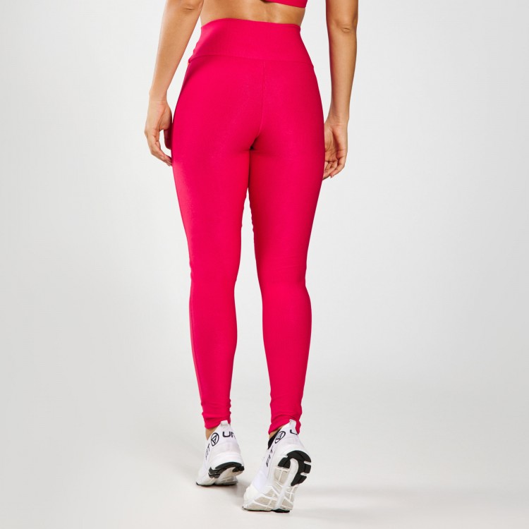 Legging Fitness Micro Canelada Reação Com Recortes em Faixa Rosa Magenta