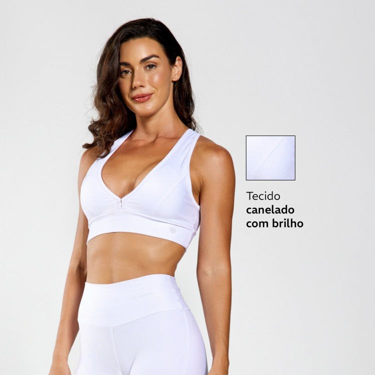 Top Fitness Micro Canelado Nadador Brilho Branco