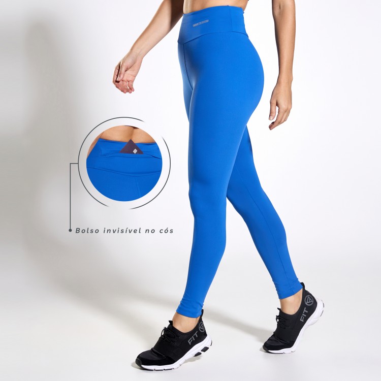 Calça Legging Poliamida com Bolso Invisível no Cós Azul Bic