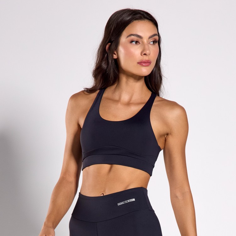 Top Fitness Poliamida Friza Preto