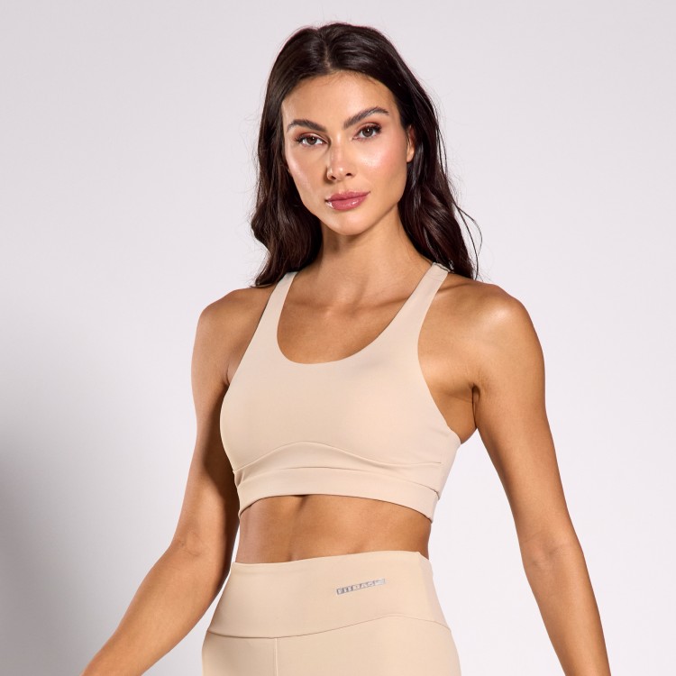 Top Fitness Poliamida Friza Nude