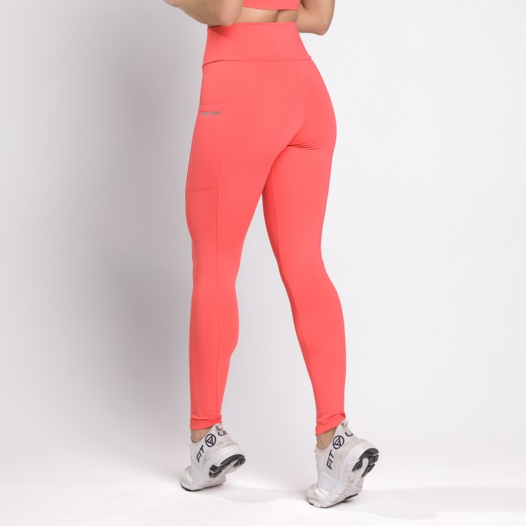 Calça Legging Poliamida Bolsos Laterais Coral