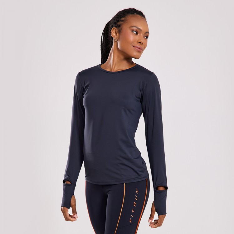 Blusa Fitness Manga Longa Cadência Preta