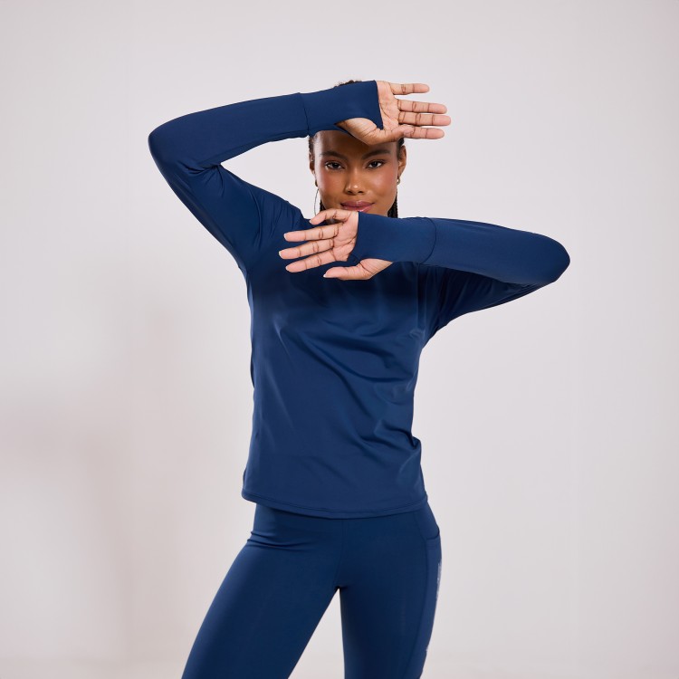 Blusa Fitness Manga Longa Cadência Marinho