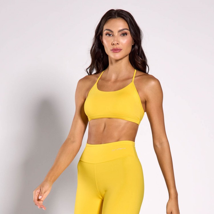 Top Fitness Poliamida Costas Cruzadas Amarelo