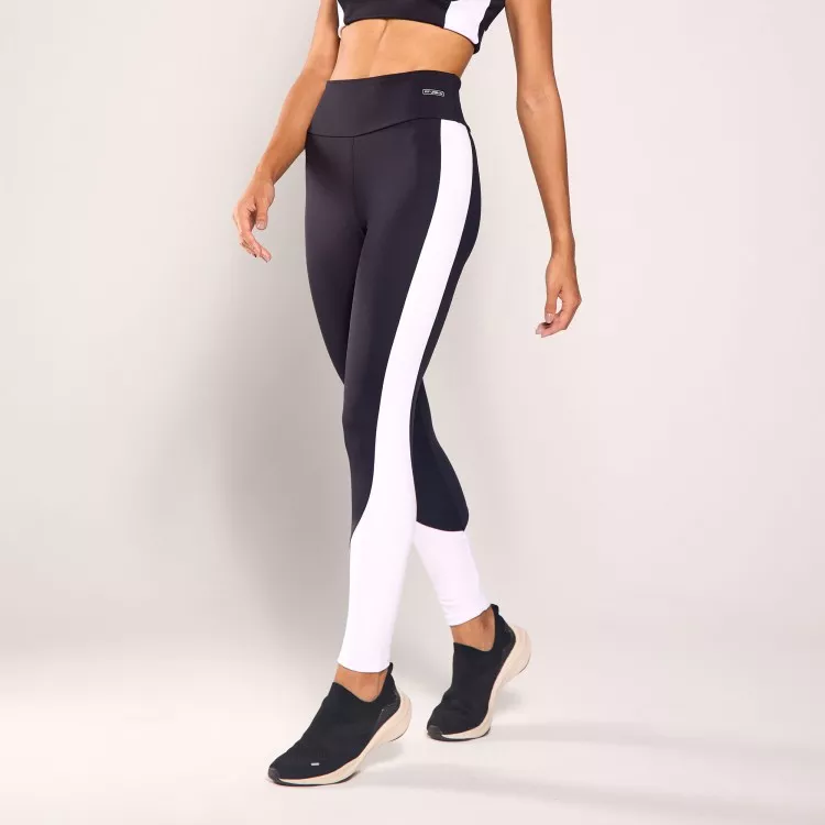 Calça Legging Poliamida Preta com Branco