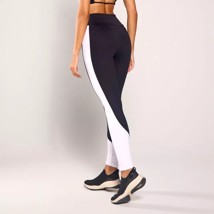Calça Legging Poliamida Preta com Branco