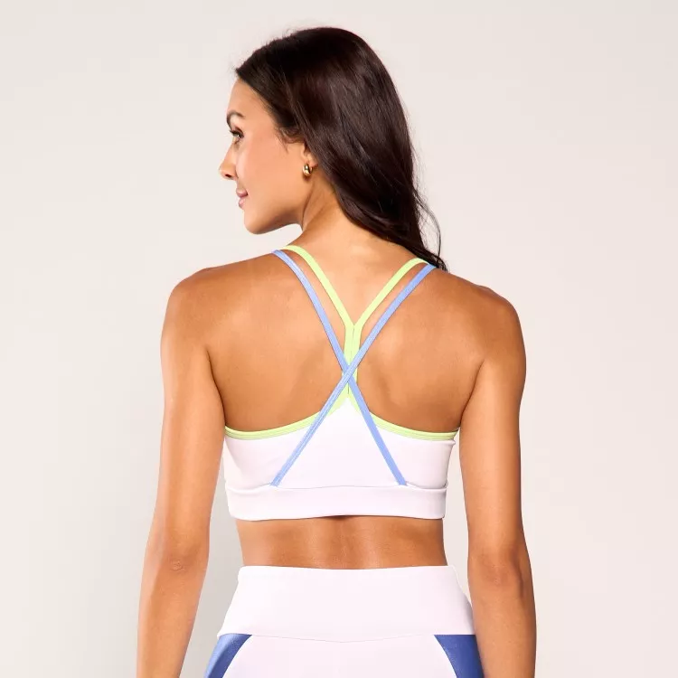 Top Poliamida Branco Alça Dupla Azul e Menta