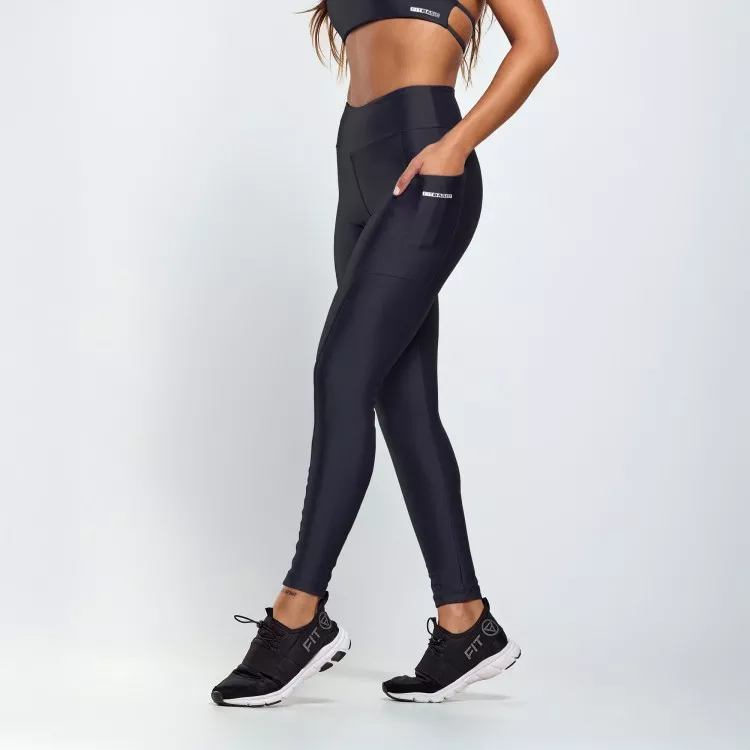 Calça Legging Glow Bolso Lateral Preta