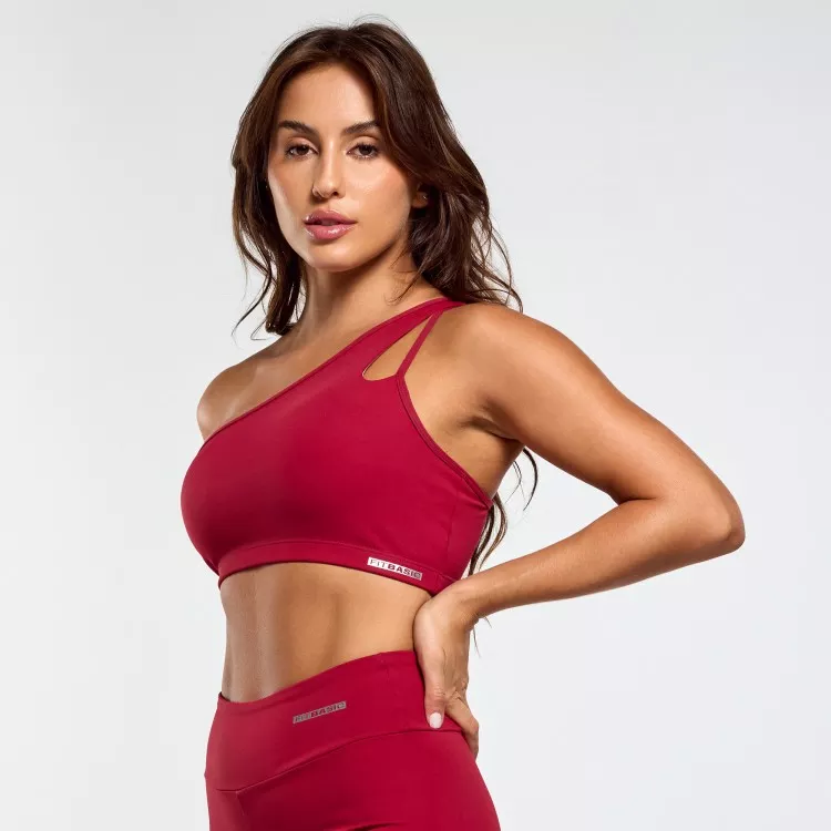 Top Poliamida Ombro Único Vermelho Escuro
