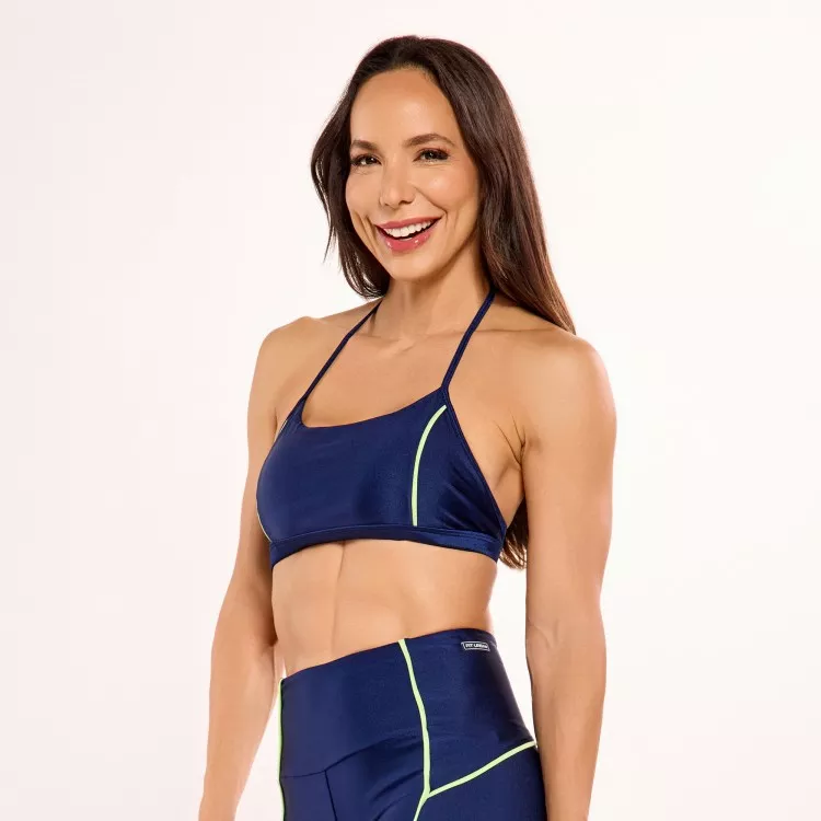Top Poliamida Glow Marinho e Vivo Menta
