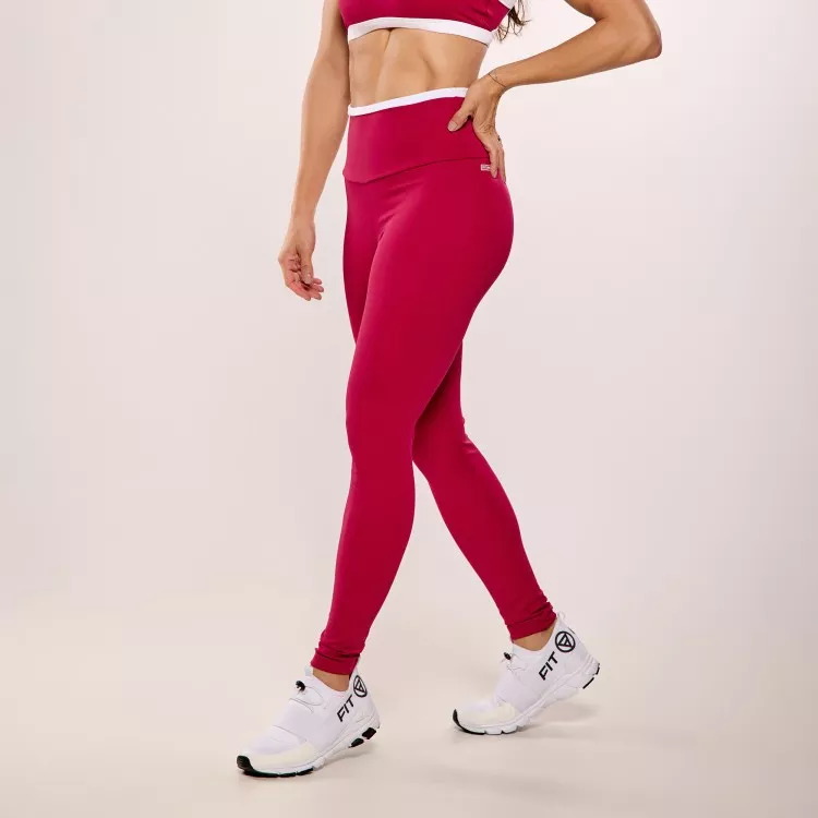 Calça Legging Poliamida Cós de Vira Cereja