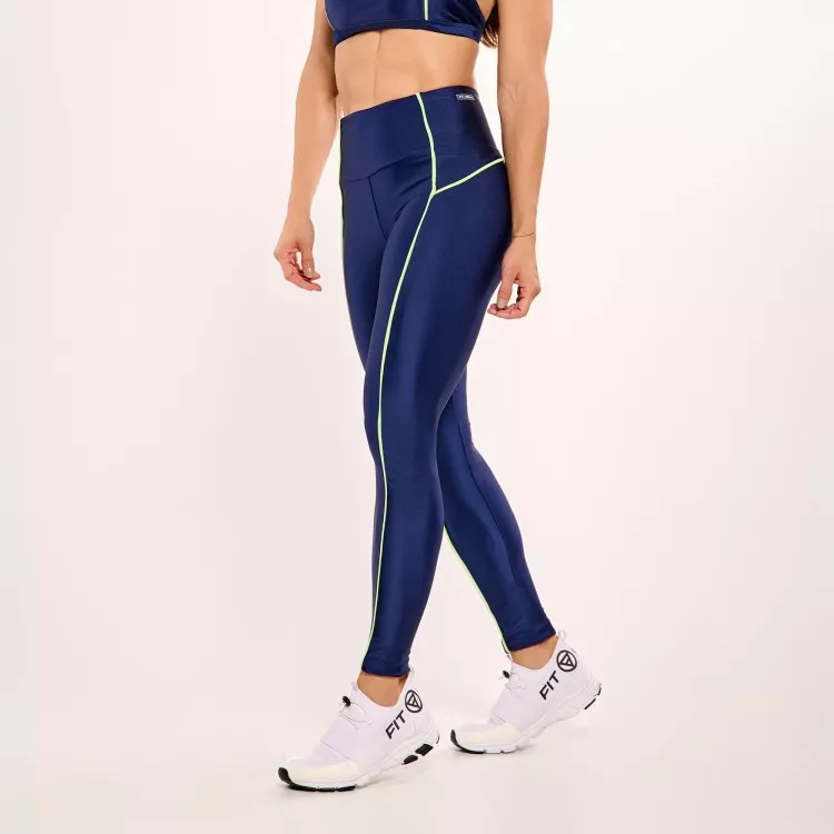 Calça Legging Glow Marinho com Vivo Menta