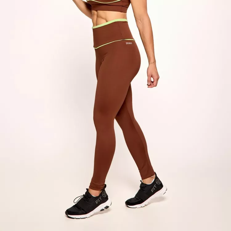 Calça Legging Poliamida Café com Vira e Vivo Menta
