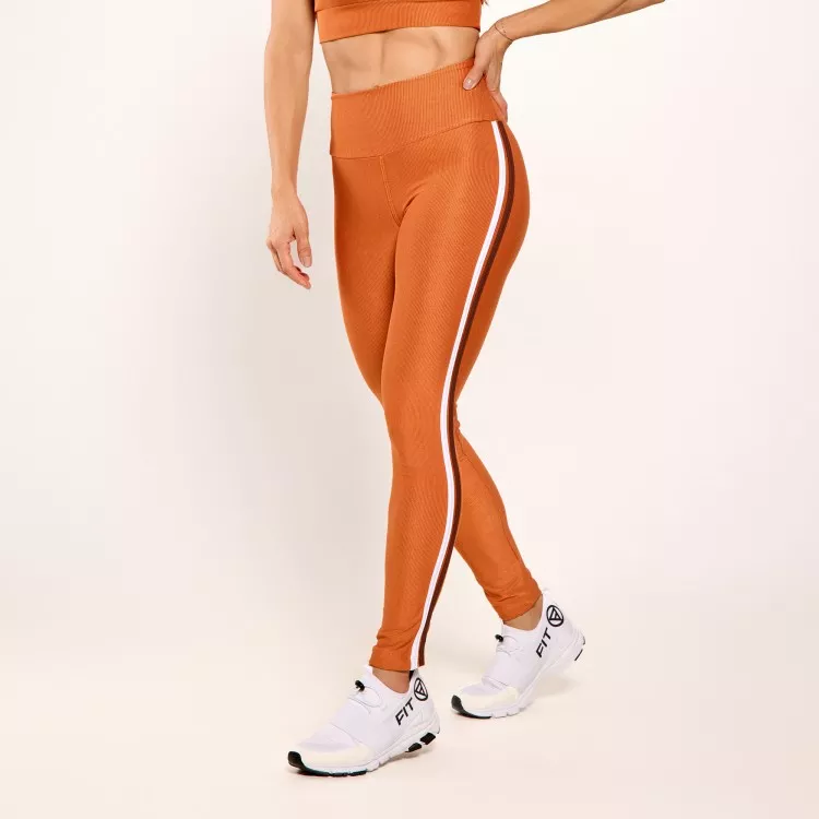 Calça Legging Micro Canelada Âmbar com Bolso e Chapados Coloridos
