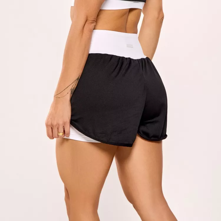 Short Poliamida Dry Fit Preto Com Short Interno Branco