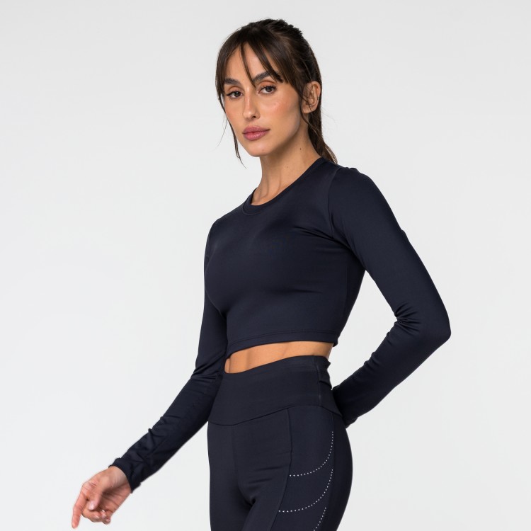 Top Cropped Poliamida Manga Longa