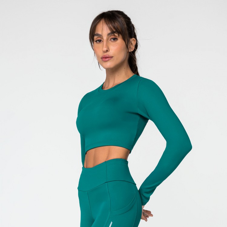 Top Cropped Poliamida Manga Longa