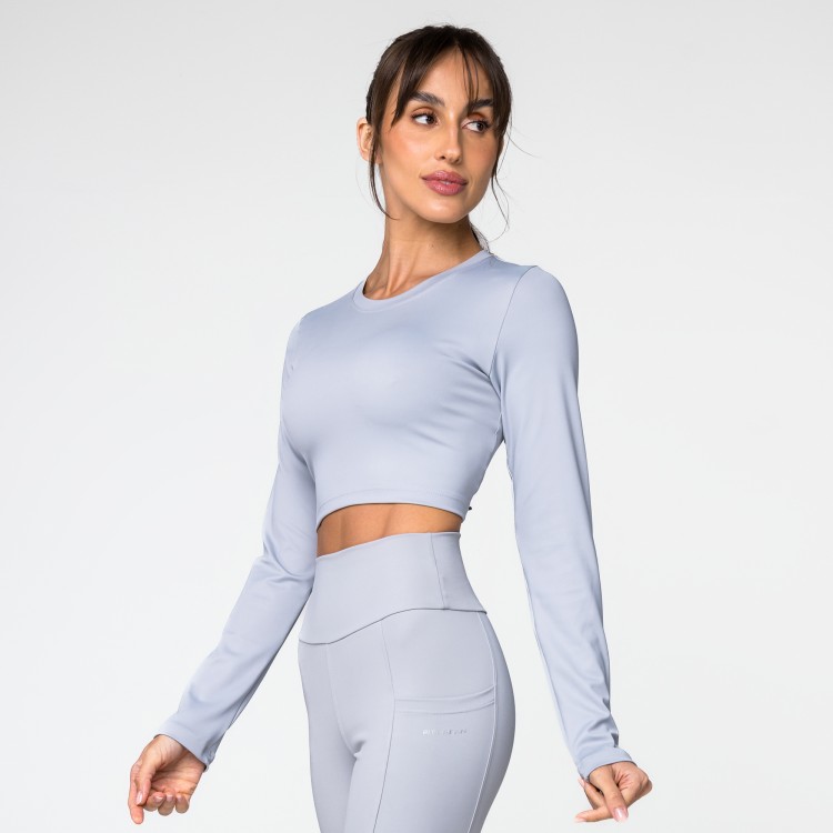 Top Cropped Poliamida Manga Longa