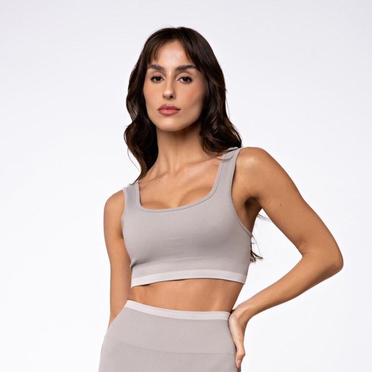 Top Seamless Canelado Rib Cinza