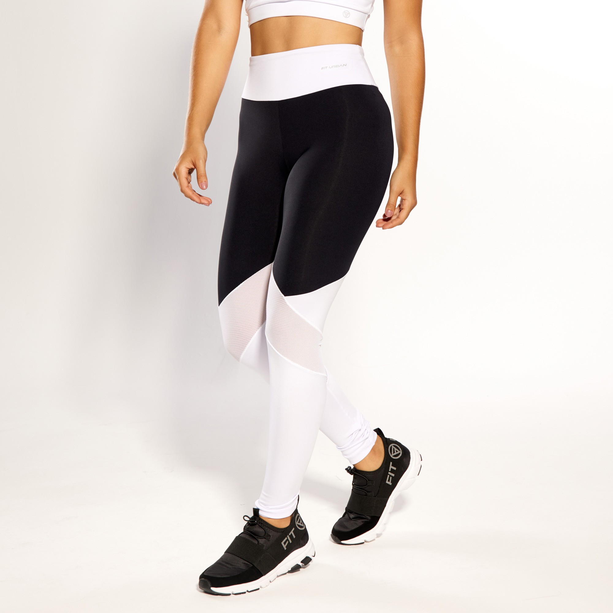 Calça Legging Poliamida Preto com Branco