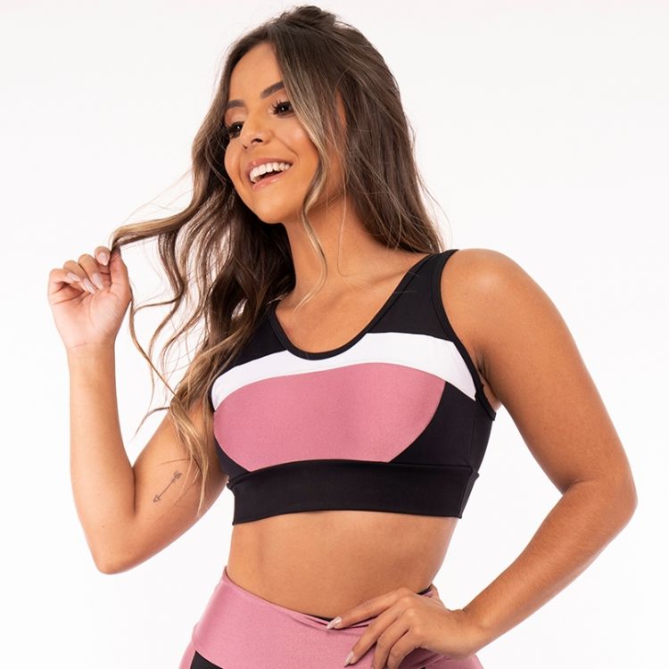 Top Fitness Poliamida Black White and Pink