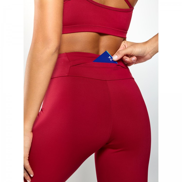 Calça Legging Poliamida Bolso Invisível no Cós Vermelho Escuro