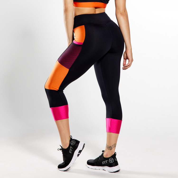 Calça Legging Poliamida com Bolsos em Tela Preta