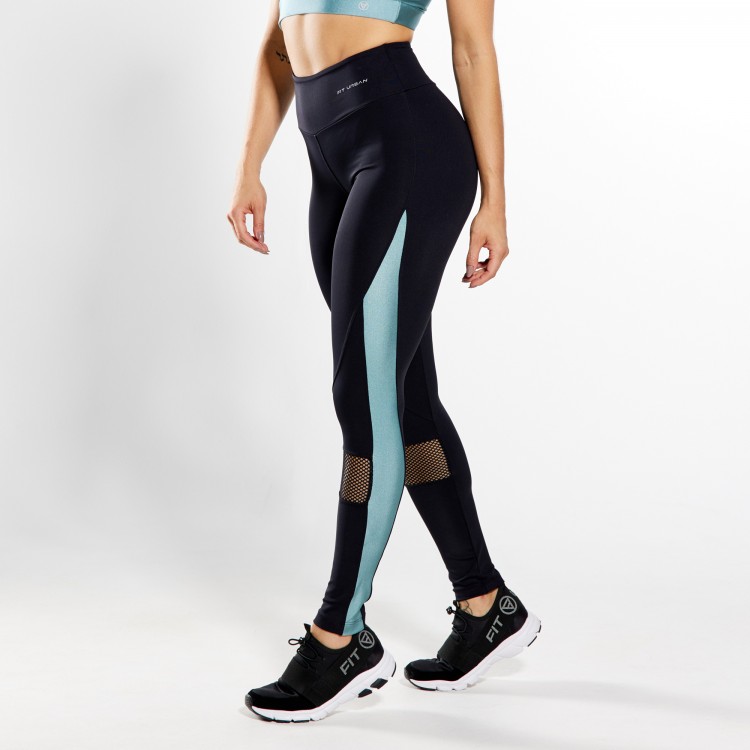 Calça Legging Poliamida com Tela e Recortes Azul Bebê