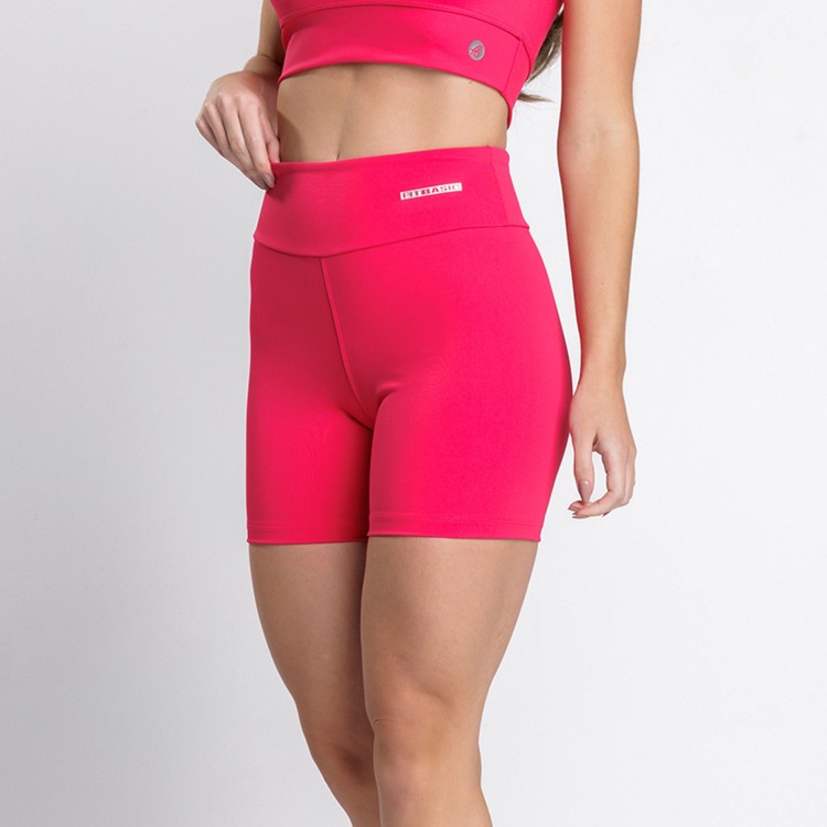 Short Fitness Poliamida com Bolso Invisível no Cós Rosa Magenta