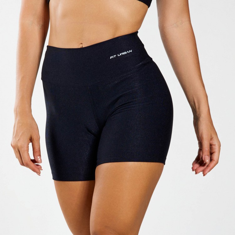 Short Fitness Micro Canelado Brilho Preto